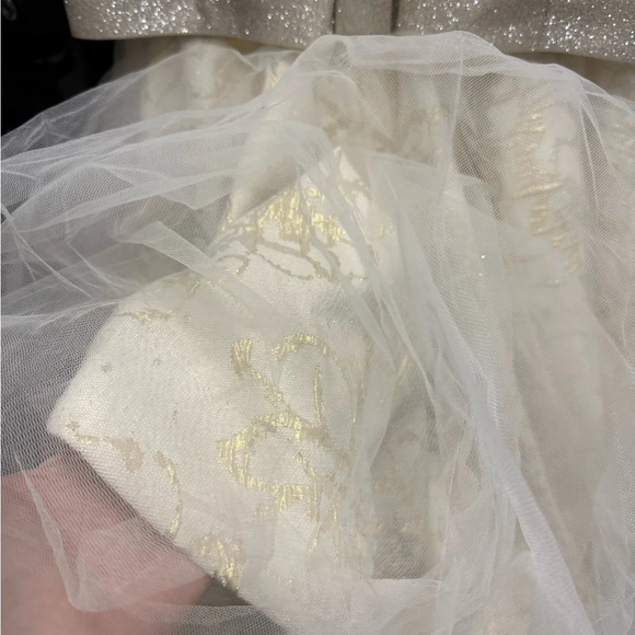 Tulleen One Shoulder Tulle Gold Ivory Solita Flower Girl Formal Dress Gown - Picture 5 of 7